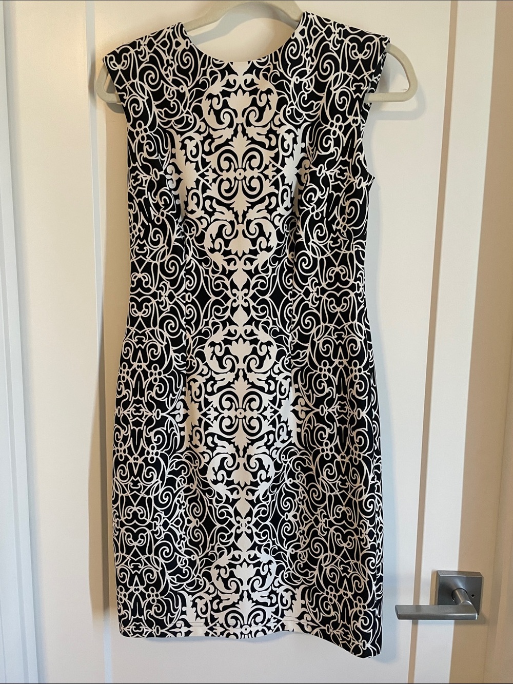 R&K Black and White Scroll-Print Midi Dress